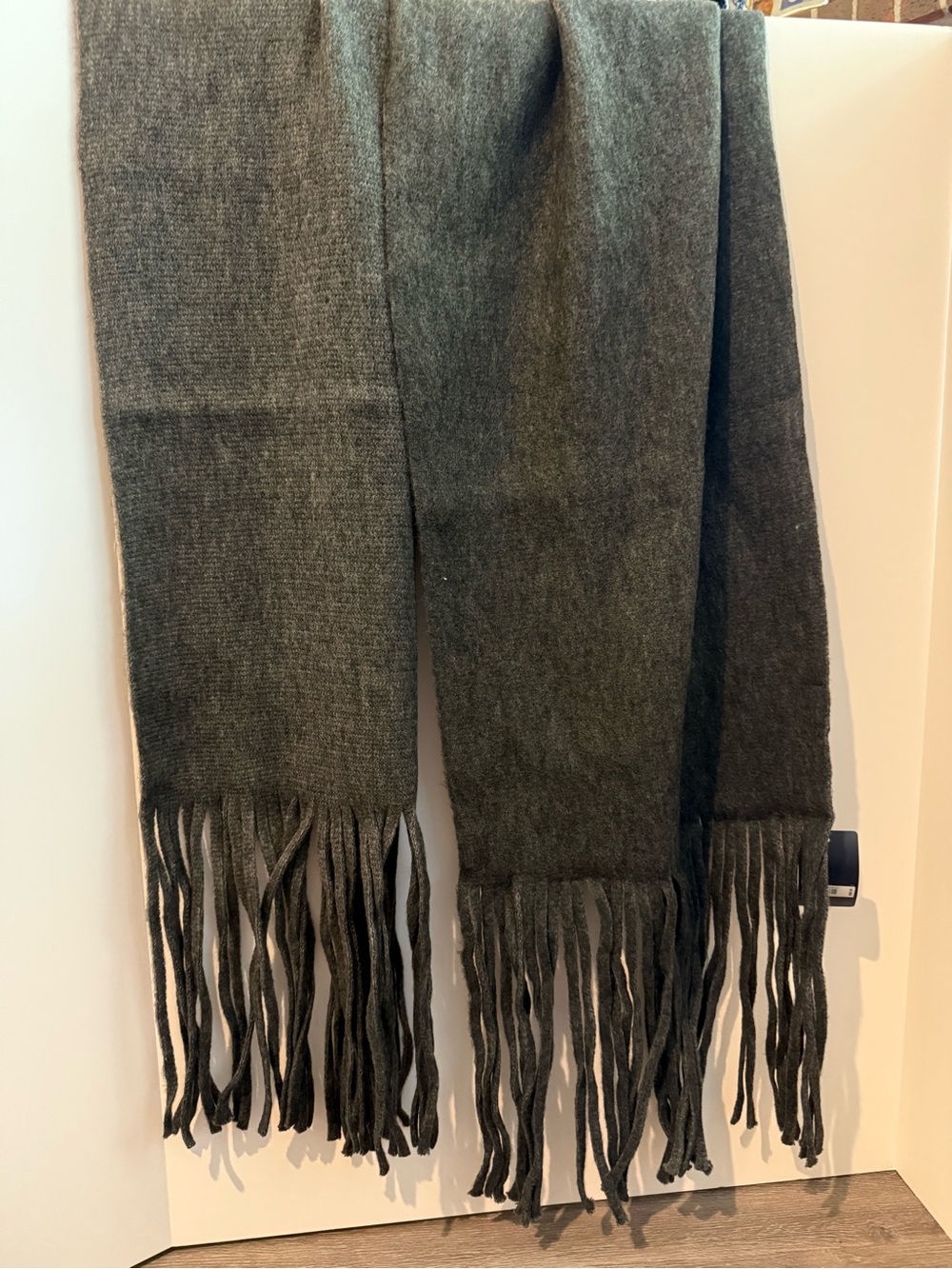 Cozy Lucky Brand Oversized Dark Gray Brushed Knit Scarf with Fringes- NWT